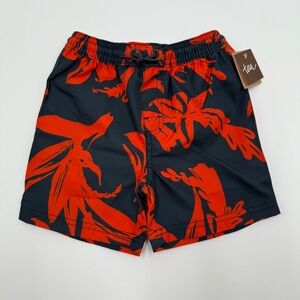 Tea Collection Boys Mid Length Swim Trunks Tropical Navy, Red Orange Size 2 NWT